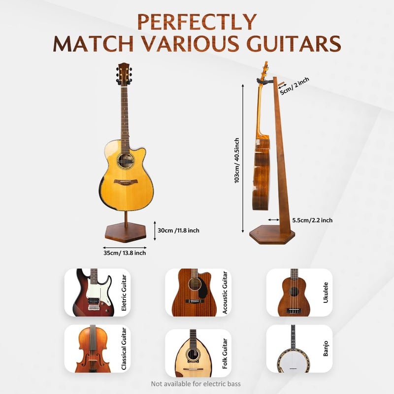 STRICH Acoustic Guitar Stand, HardWood 35.4" Height Floor Guitar Dispaly, Walnut Guitars Holder with Hanger for Home, Studio (FH1, Guitar Display) - Image 1